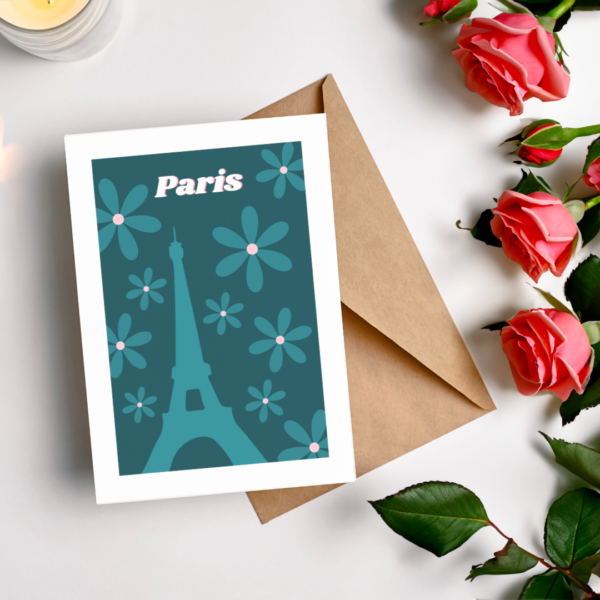 Carte postale vintage de Paris avec la silhouette de la Tour Eiffel